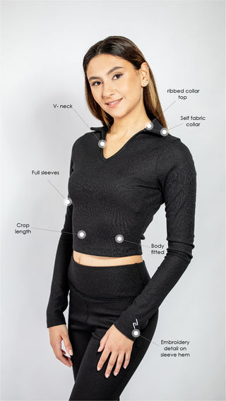 Women's Full Sleeve Collared Crop Top