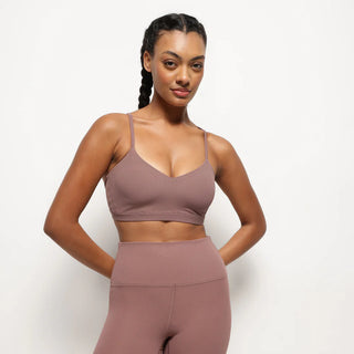 Combo - Ribbed Stretch Fabric Yoga Bralette - Ribbed High Rise Leggings - Brown Tan