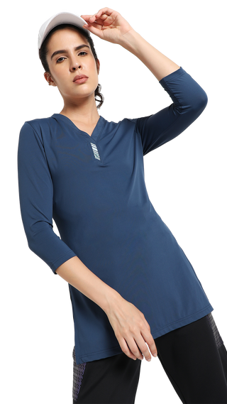 Women's V-Neck Yoga Top -  Navy Blue