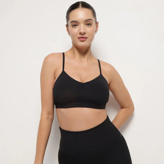 Combo - Ribbed Stretch Fabric Yoga Bralette - Ribbed High Rise Leggings- Black