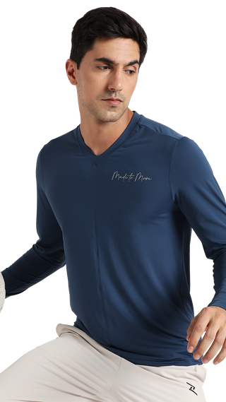 Men's V-Neck Yoga Top - Navy Blue