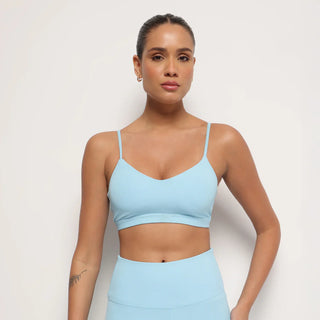 Combo - Ribbed Stretch Fabric Yoga Bralette - Ribbed High Rise Leggings - Sky Blue