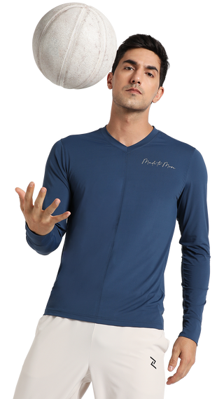 Men's V-Neck Yoga Top - Navy Blue