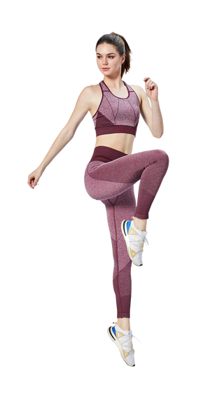 Combo - Women's High-Support Seamless Padded Sports-Bra - Women's Seamless Power Leggings - Maroon
