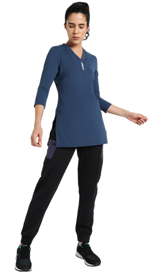 Women's V-Neck Yoga Top -  Navy Blue