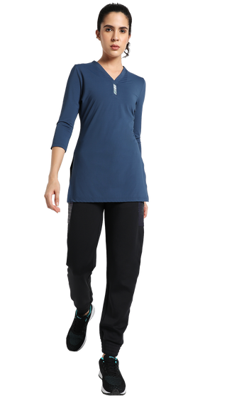 Women's V-Neck Yoga Top -  Navy Blue