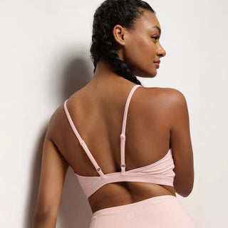 Combo - Ribbed Stretch Fabric Yoga Bralette - Ribbed High Rise Leggings - Baby Pink