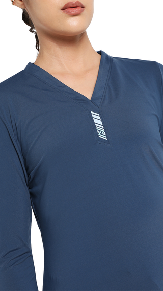 Women's V-Neck Yoga Top -  Navy Blue