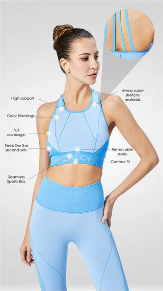 Combo - Women's High-Support Seamless Padded Sports-Bra - Women's Mid-Rise Seamless Leggings - Light Blue