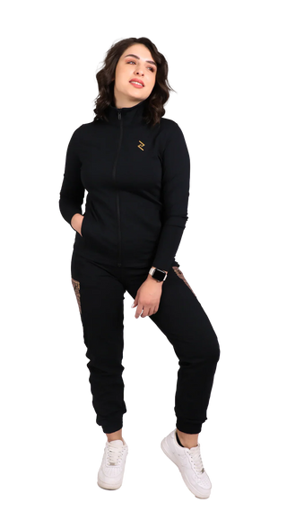 Combo - Women's Front Zip Hooded Jacket - Women's Pocketed Joggers - Black