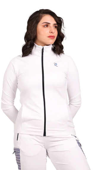 Combo - Women's Front Zip Hooded Jacket - Women's Pocketed Joggers - White